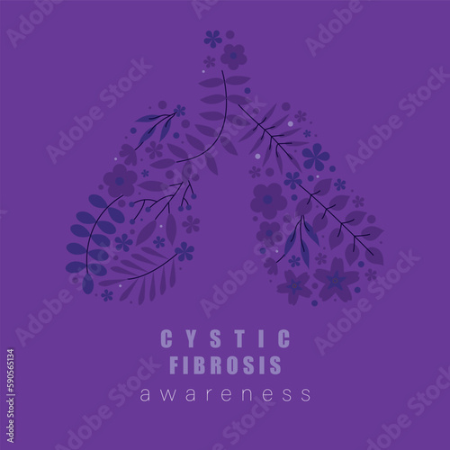 Cystic fibrosis awareness background with lungs and flowers