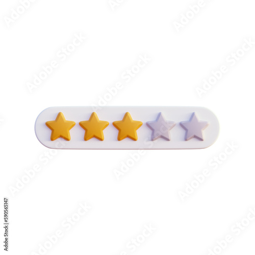 three star rating icon 3d render isolated PNG transparent
