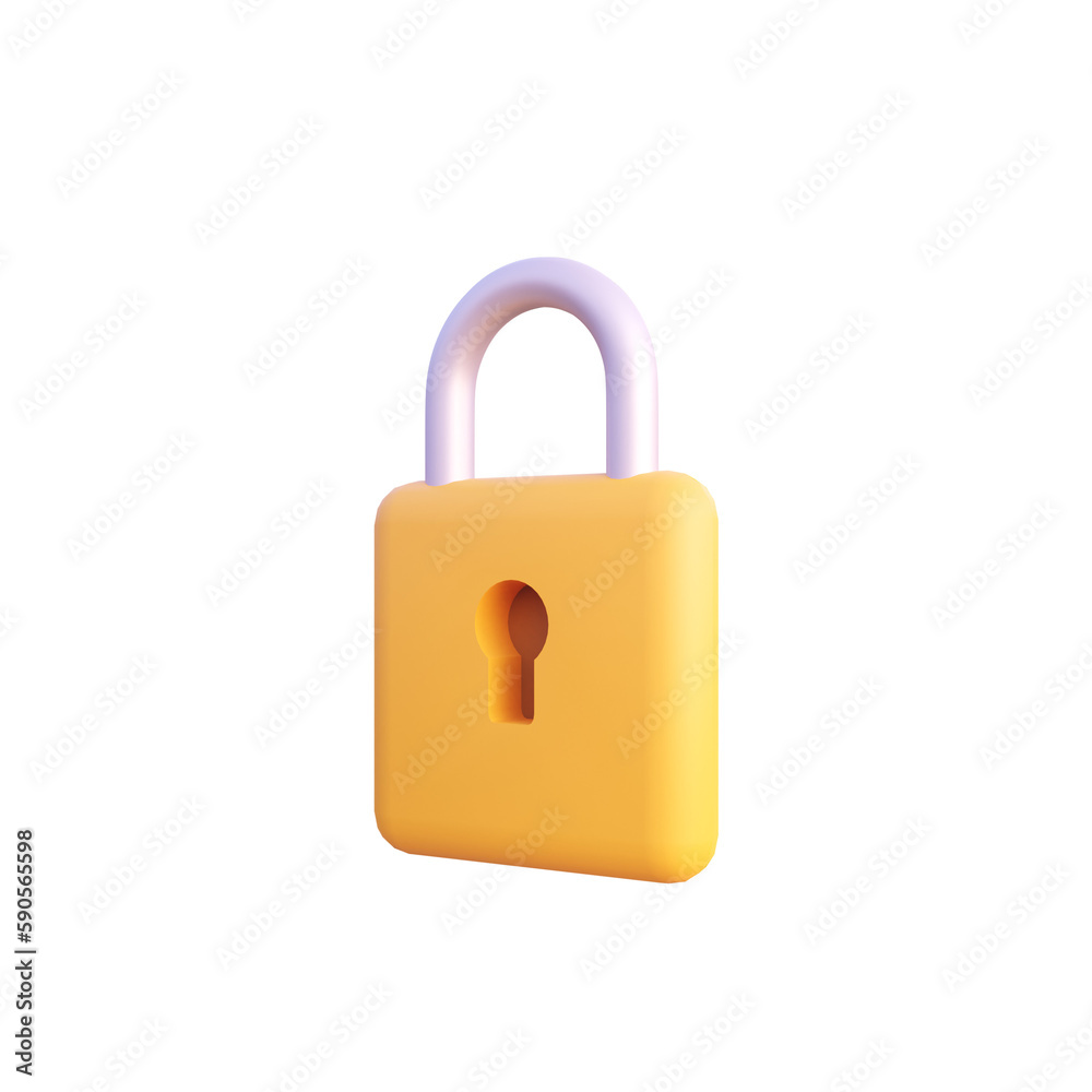 Yellow padlock icon 3d render isolated side view PNG transparent Yellow padlock icon 3d render isolated side view PNG transparent