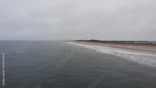 Gloomy and grey aerial footage Napatree Point 