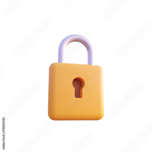 Yellow padlock icon 3d render isolated perspective view PNG transparent