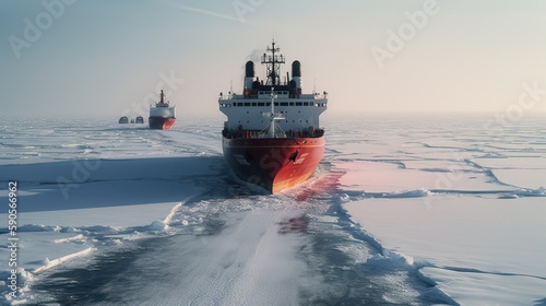 Foto Icebreaker ship on the ice in the sea. Generative Ai