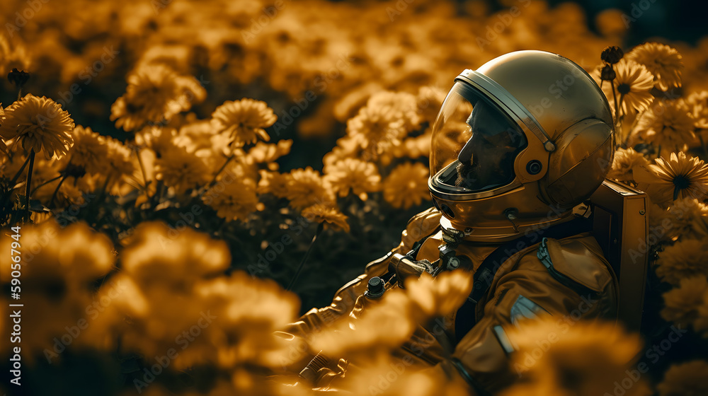 Yellow Dreams: An Astronaut's Peaceful Escape in a Field of Yellow Flowers Yellow Dreams: An Astronaut's Peaceful Escape in a Field of Yellow Flowers