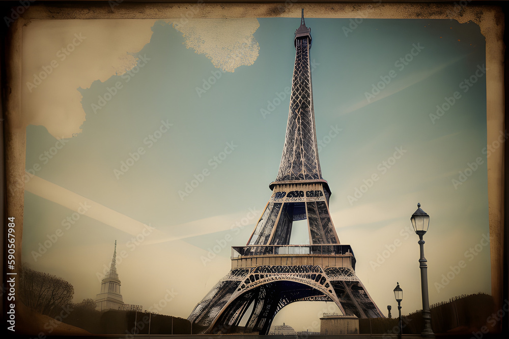 Obraz premium Grunge background with paper texture and landmark of Paris