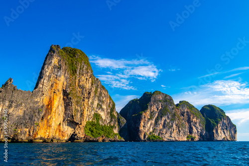 Beautiful tropical limestone islands on Koh Phi Phi Leh Thailand.