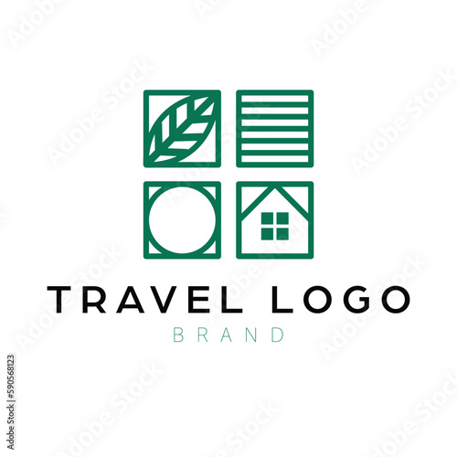 Travel vector logo design. Circle, leaf, live and house real estate logotype. Abstract shapes logo template.