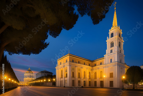 beautiful photograph at sunset of the almudena cathedral in madrid, spain photo