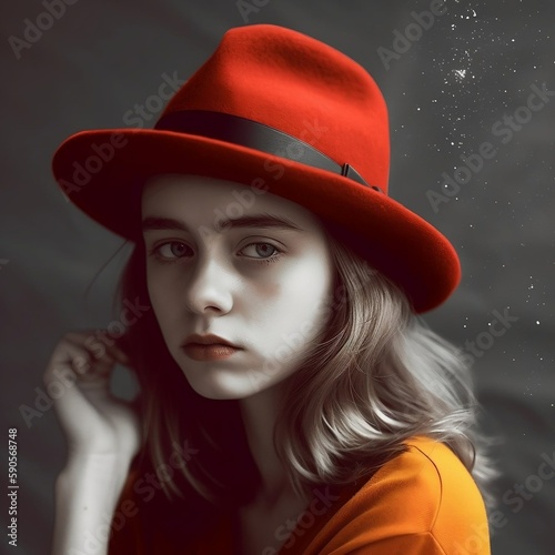 portrait of a girl in a red hat