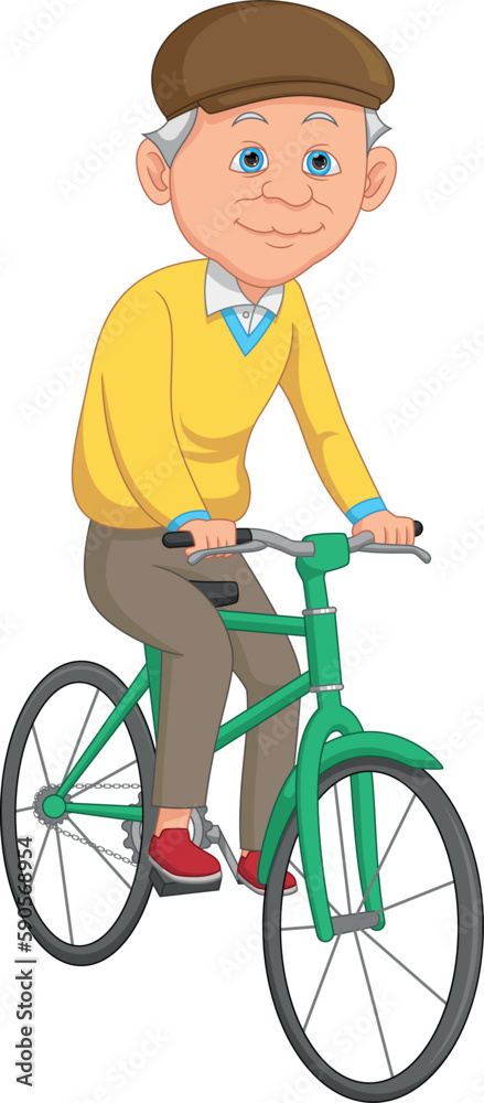 Happy grandfather riding a bicycle Happy grandfather riding a bicycle