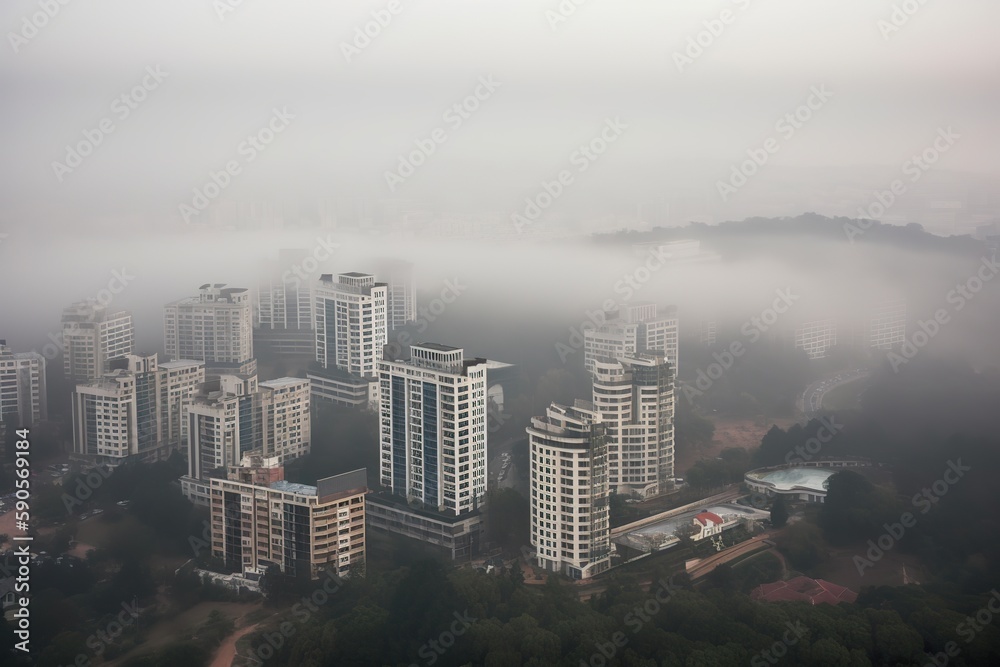 Bangalore India centrum city in fog , generative artificial intelligence