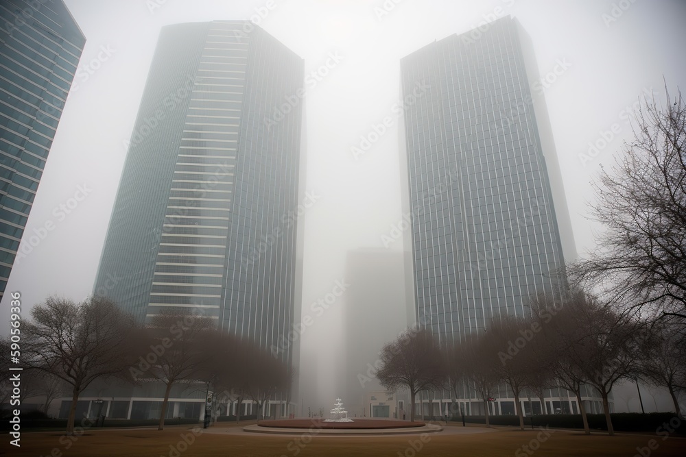 Dallas United States centrum city in fog , generative artificial intelligence