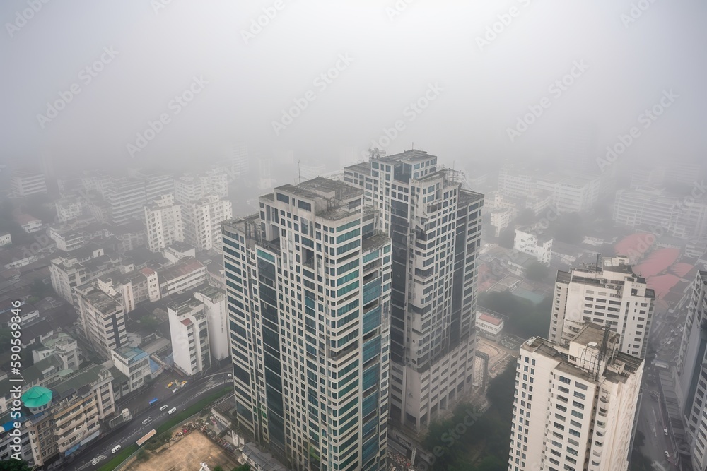 Fototapeta premium Dhaka Bangladesh centrum city in fog , generative artificial intelligence