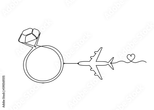 Abstract crystal with plane as continuous lines drawing on white background