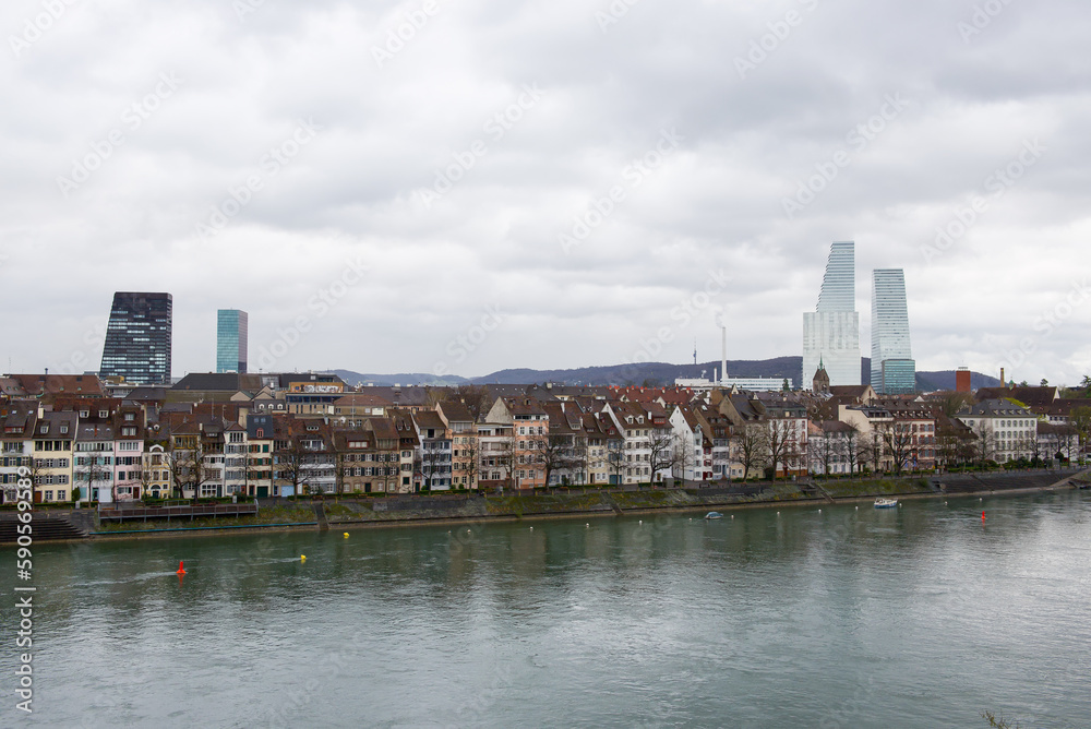 Naklejka premium Basel skyline with Roche towers
