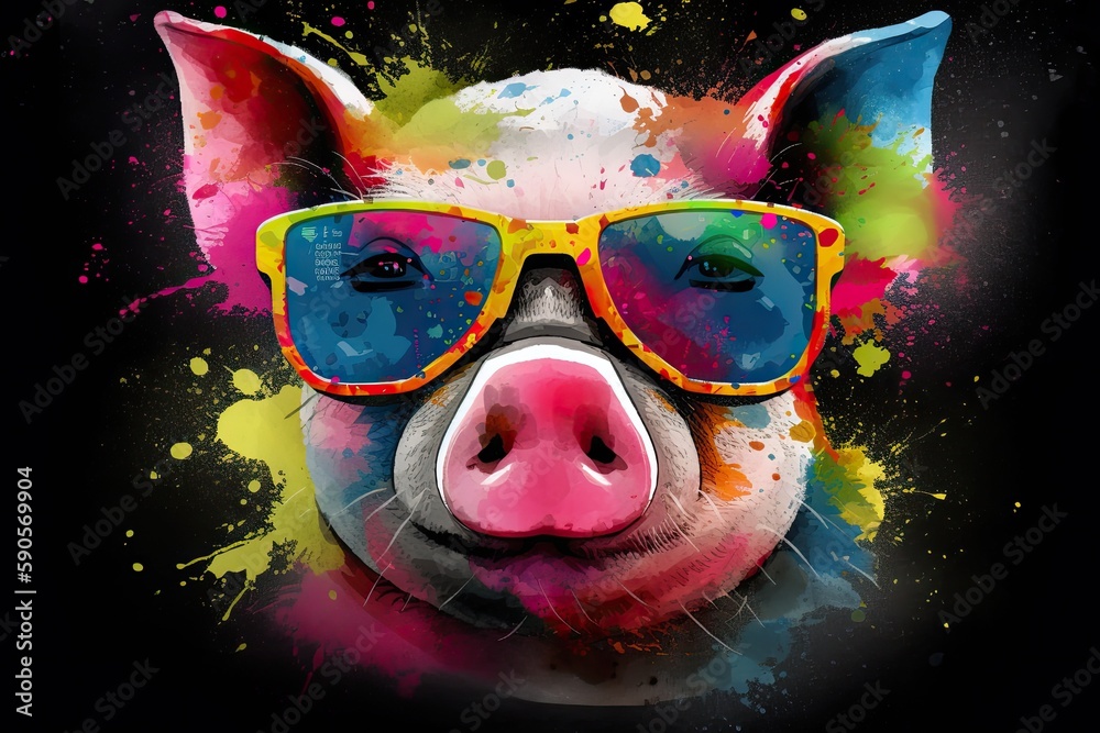 pig in sunglasses realistic with paint splatter abstract pig in sunglasses realistic with paint splatter abstract