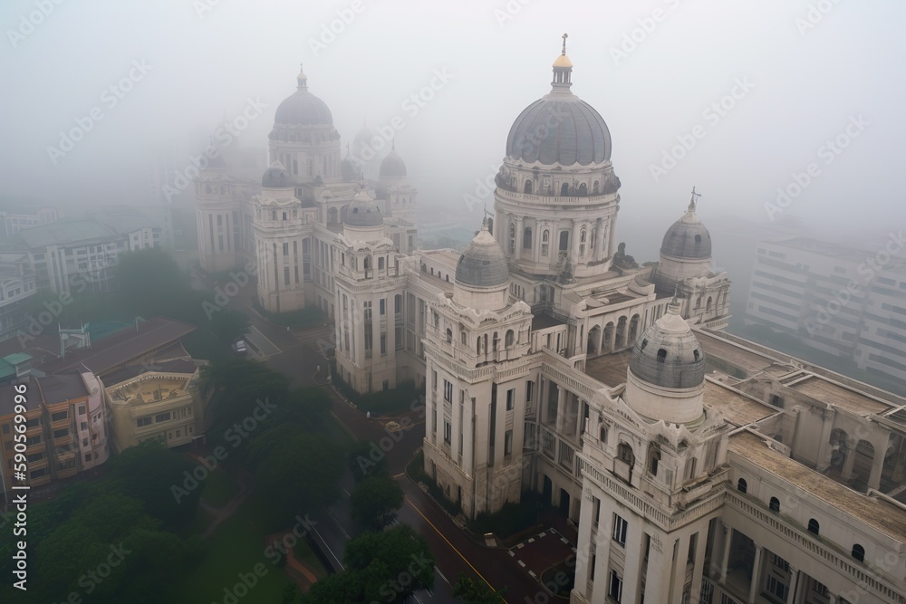 Obraz premium Kolkata India centrum city in fog , generative artificial intelligence