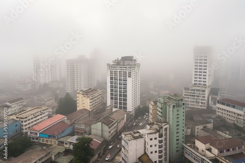 Fotografia, Obraz Kinshasa Democratic Republic of the Congo centrum city in fog, generative artifi