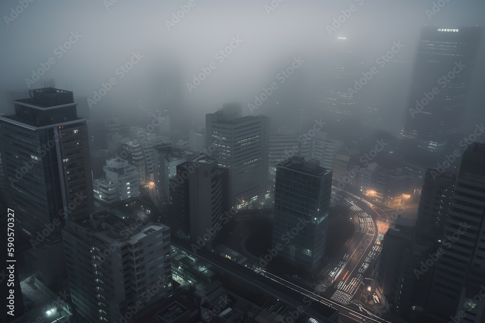 London centrum city in fog , generative artificial intelligence