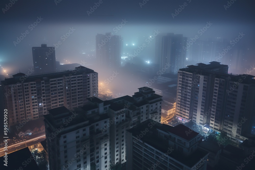 Manila Philippines centrum city in fog , generative artificial intelligence