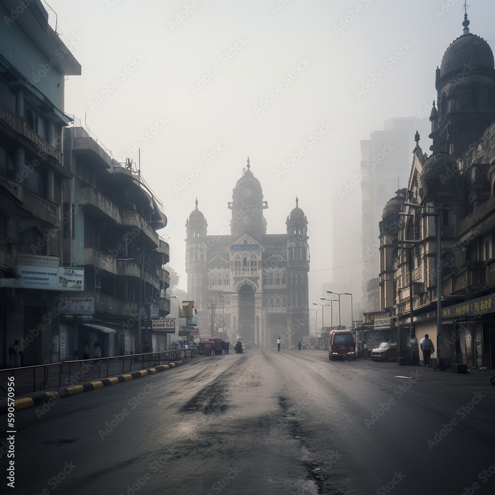 Mumbai India centrum city in fog , generative artificial intelligence - obrazy, fototapety, plakaty 