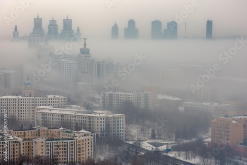 Fototapeta Moscow Russia centrum city in fog, generative artificial intelligence