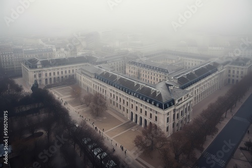 Obraz na plátne Paris France centrum city in fog, generative artificial intelligence