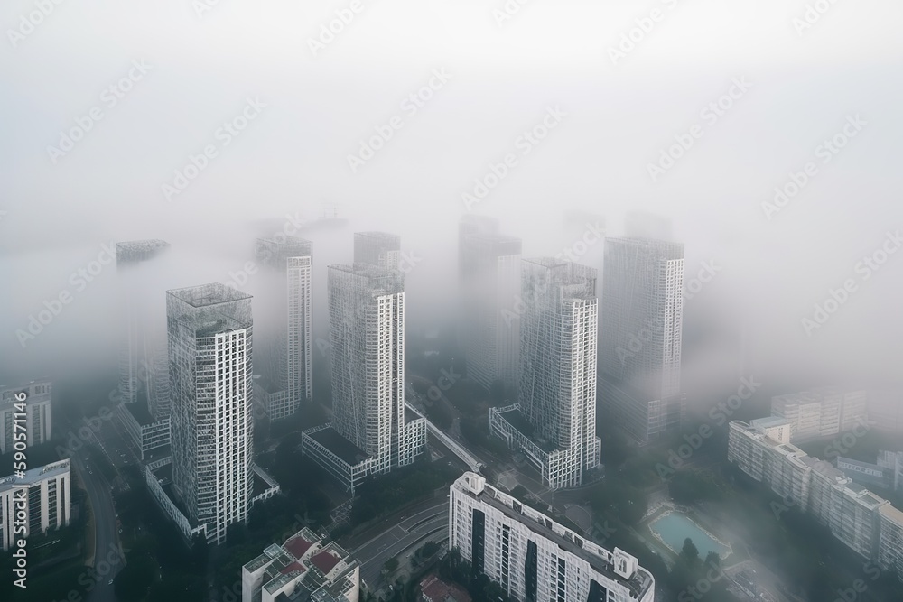 Shenzhen China centrum city in fog , generative artificial intelligence