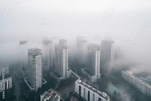 Shenzhen China centrum city in fog , generative artificial intelligence