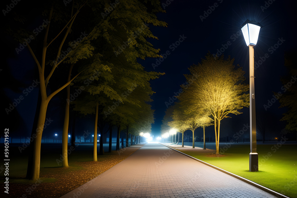 Illuminated Street Lights On Land At Night