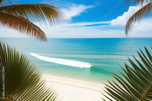 Beautiful Landscape summer vertical front viewpoint tropical sea beach white sand clean and blue sky background calm Nature ocean Beautiful wave water travel at Sai Kaew Beach thailand ... See More