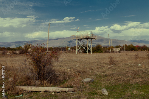 landscape with water tank, Georgia, Nikozi, South Ossetia