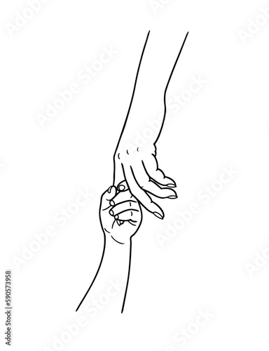 Vector illustration of a mother and baby hands. Vector of family. Mother day.
