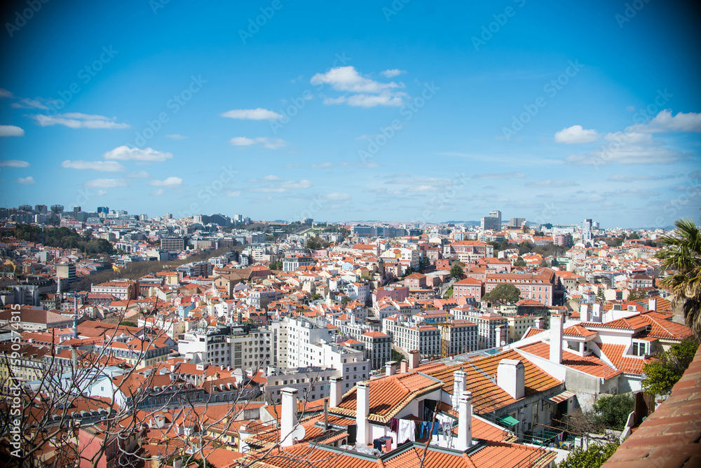 Fototapeta premium Lindas casas desde la altura en Lisboa Portugal