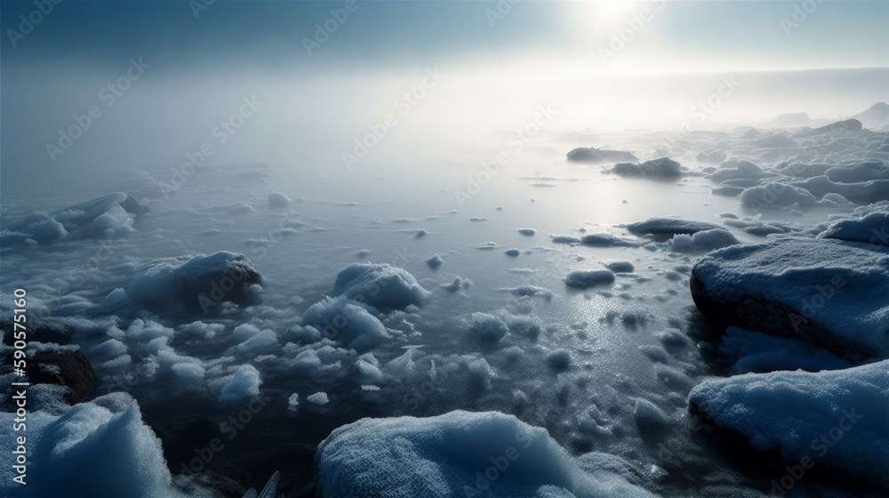 Artic sea frozen with a lot of small ice pieces, generative ai Artic sea frozen with a lot of small ice pieces, generative ai