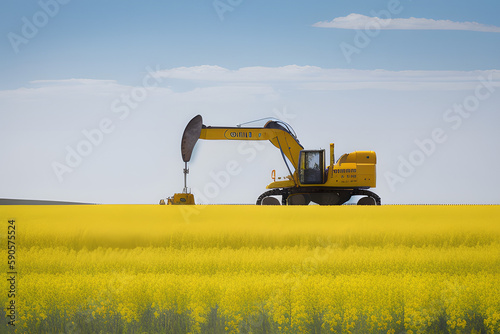 Drilling rig in the canola field