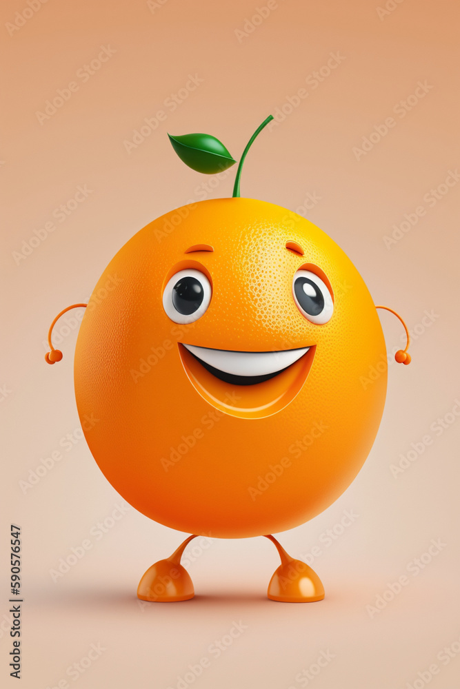 Happy smiling orange isolated. cartoon characters. generated ai