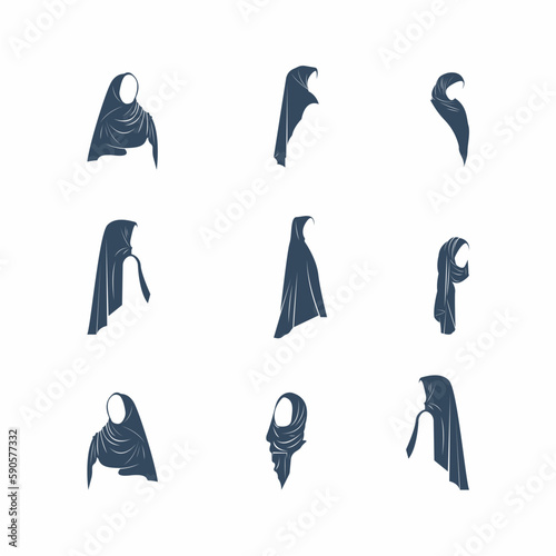 set of woman hijab logo vector icon