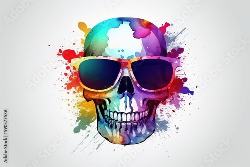 scull in sunglasses realistic with paint splatter abstract   © PinkiePie