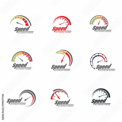 set of speedometer logo vector icon