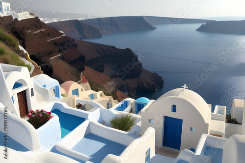 View of a House in Santorini island landscape, Greece