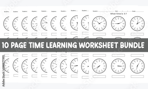 10 page Time clock's Learning Worksheet template designs