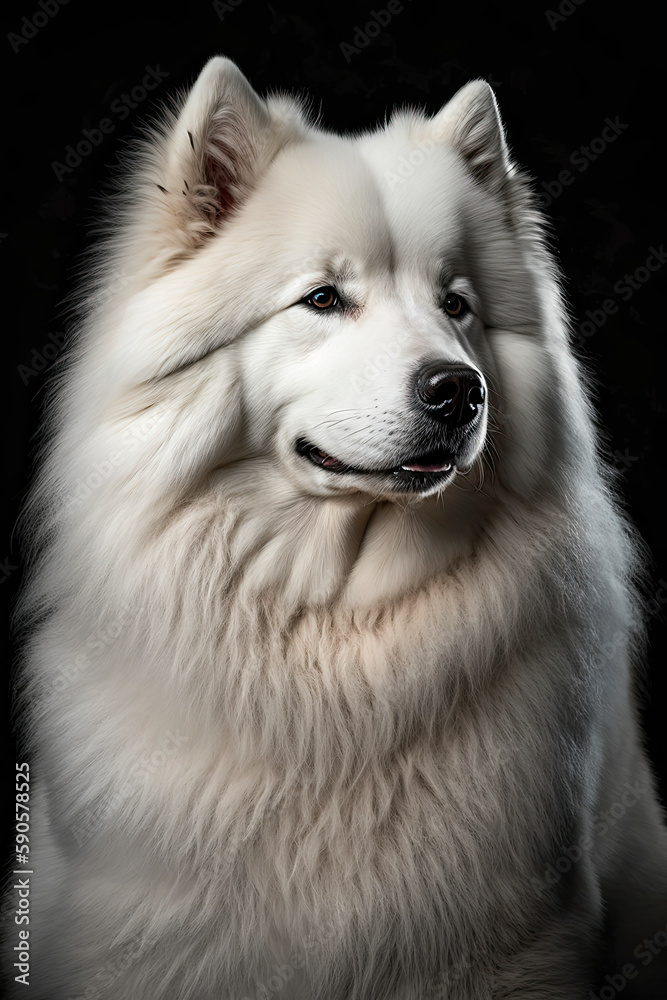 Generative AI illustration studio portrait style image of Samoyed pedigree dog breed