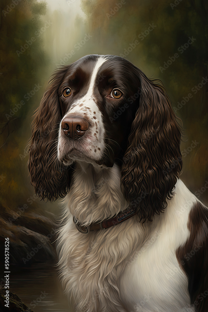 Generative AI illustration studio portrait style image of Springer Spaniel pedigree dog breed Generative AI illustration studio portrait style image of Springer Spaniel pedigree dog breed