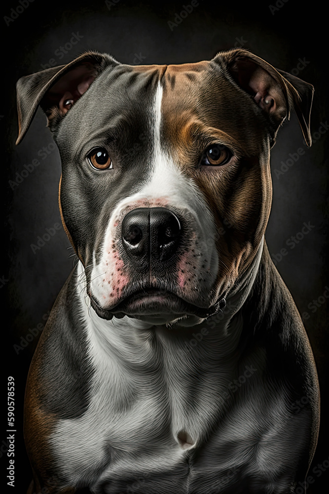 Generative AI illustration studio portrait style image of Staffordshire Terrier pedigree dog breed
