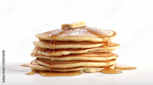 Stack of pancakes with maple sirup, pancakes on white backgorund, generative ai