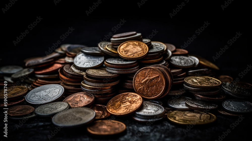 Pile of coins, lot of old coins, generative ai Pile of coins, lot of old coins, generative ai
