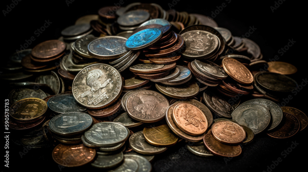 Pile of coins, lot of old coins, generative ai Pile of coins, lot of old coins, generative ai