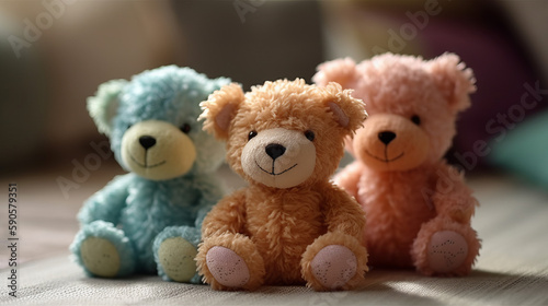 Small plush toys, group of small plush kids toys, generative ai © TheGoldTiger
