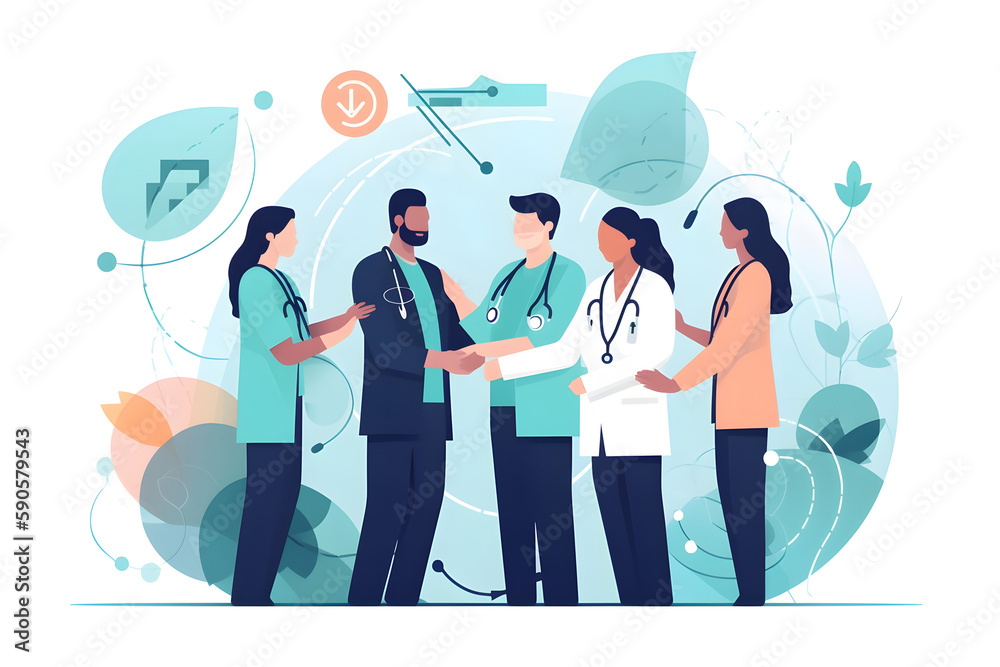 Flat vector illustration Healthcare, teamwork, and doctors and nurses