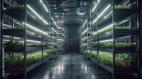 Vertical farming with hydroponic and aeroponic plants which is fully automated  generative ai